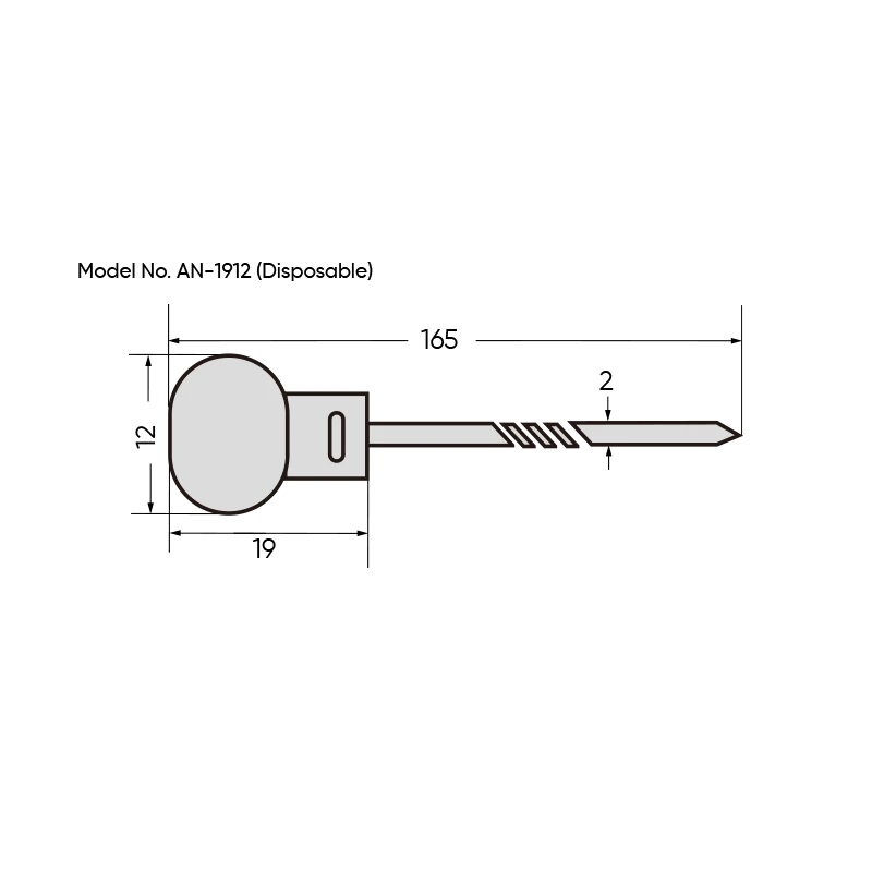 RFID Cable Tie Tag-AN-1912-1 Cable tie tag model AN‑1912 size dimensions