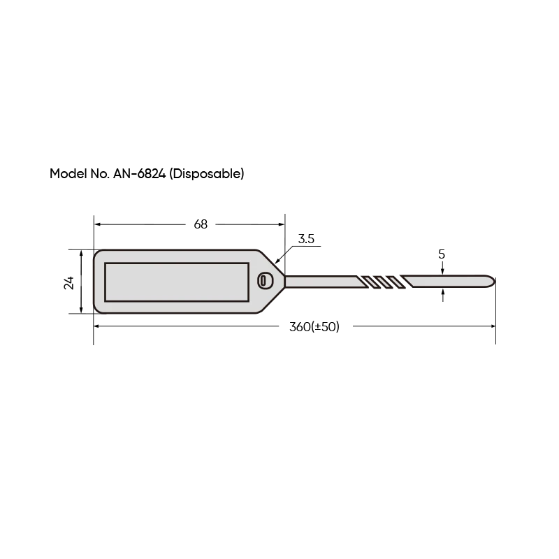 RFID Cable Tie Tag-AN-6824-1 Cable tie tag model AN‑6824 size dimensions