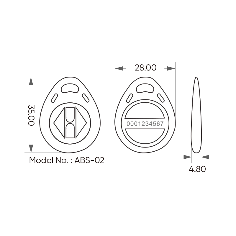 RFID Key Fob ABS-02-1 ABS‑02 key fob size diagram