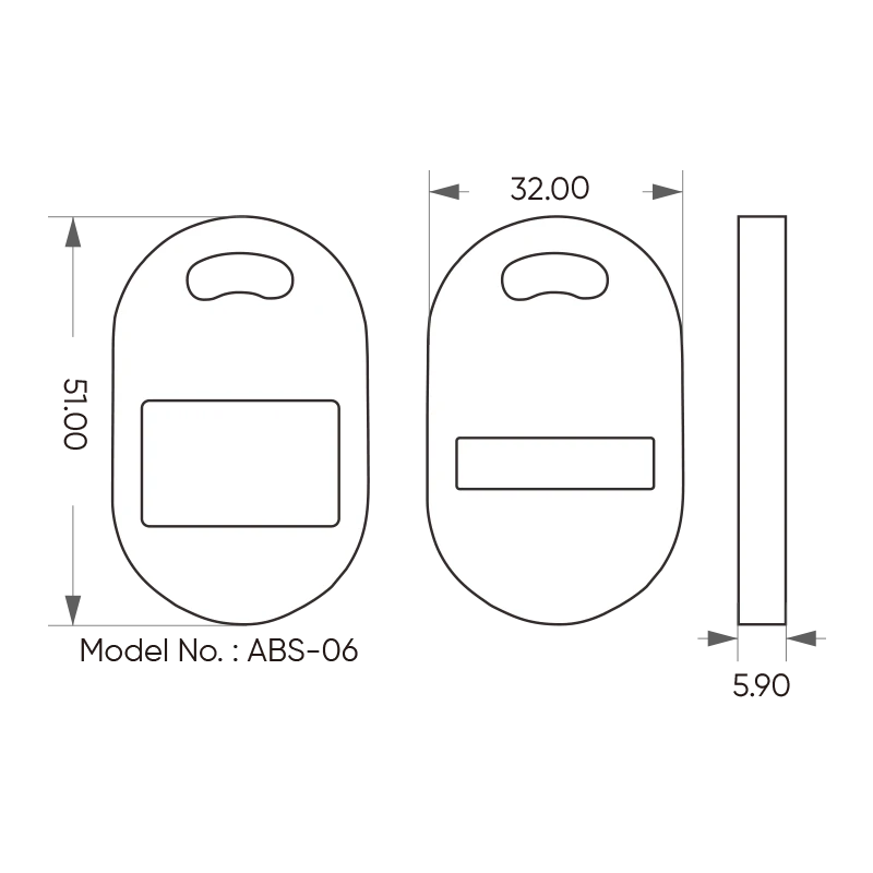 RFID Key Fob ABS-06-1 ABS‑06 key fob size diagram