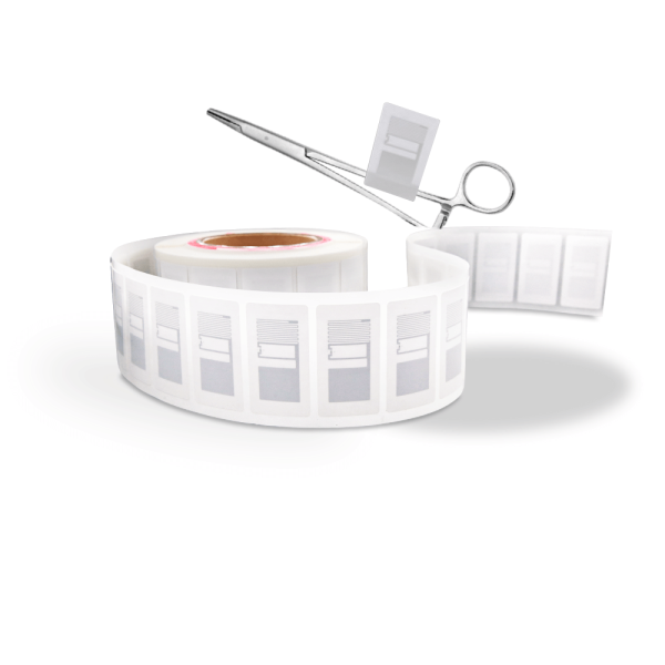 Full roll of medical-grade RFID flag labels for bulk application